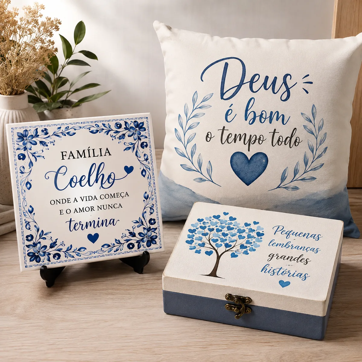 Azulejos, almofadas e caixas em MDF personalizados